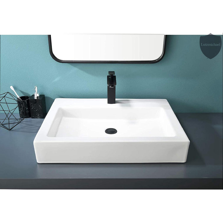 Menggutong 18.1'' White Ceramic Rectangular Vessel Bathroom Sink Wayfair